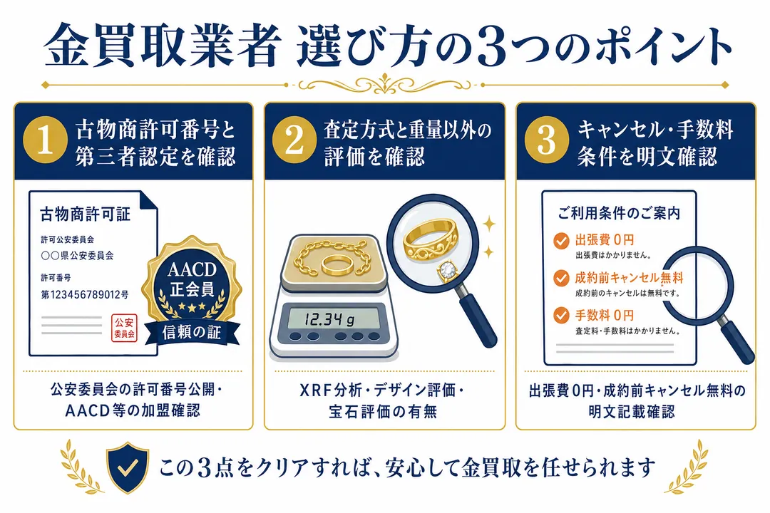 K18ネックレス買取業者の選び方 3つのポイント